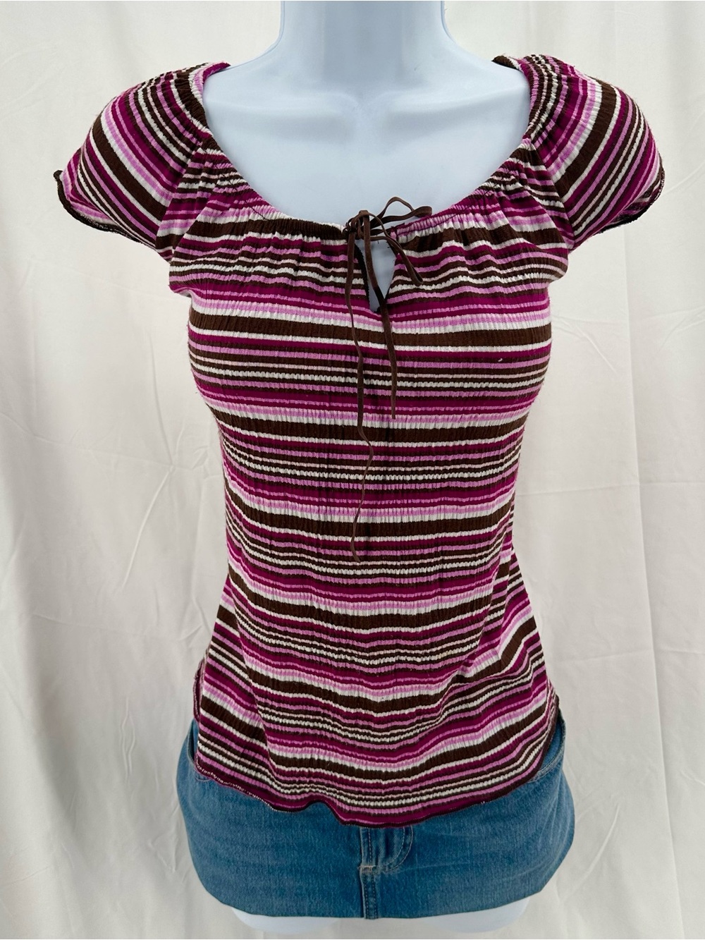 Striped Whimsical Y2K Zoey Beth Pink and Brown Feminine Top